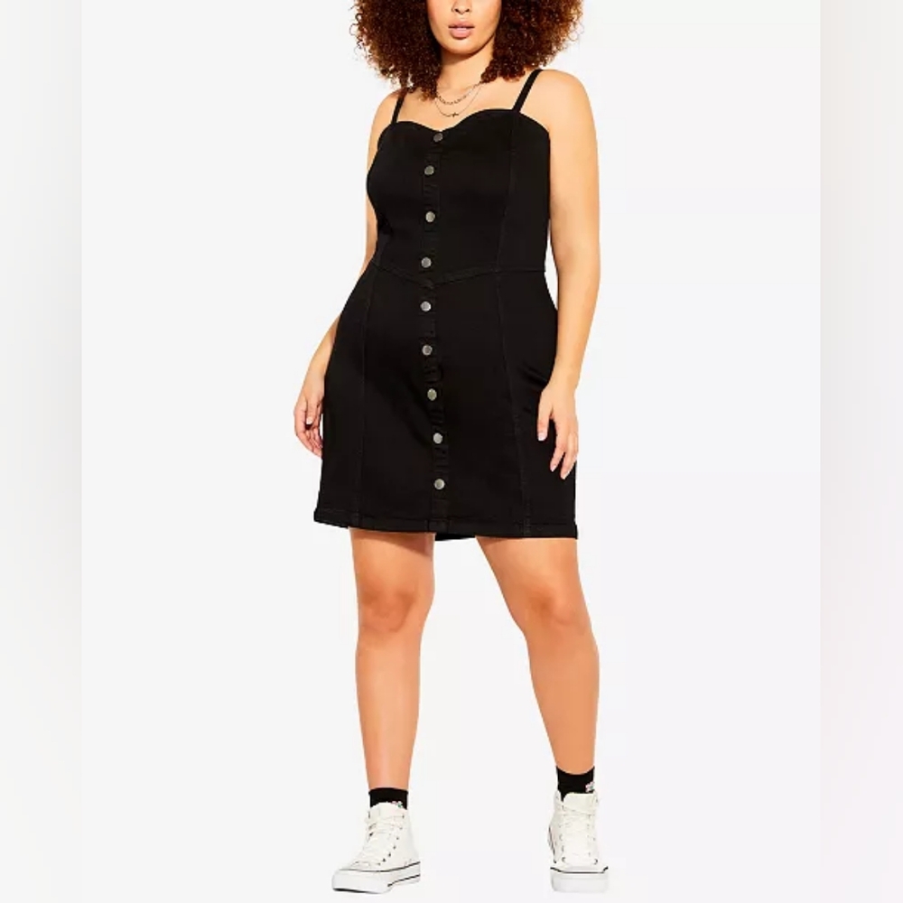 CITY CHIC Black Stretch Denim Button-Front Women's Dress Sz 20